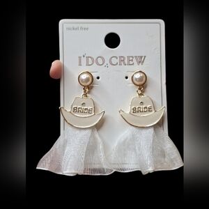 Gold and White Cowbow Hat Bride Earrings I Do Crew